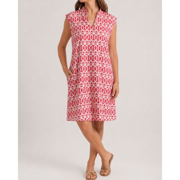 Lulu-B Dresses & Skirts - Lulu-B Dress Womens 1X Pink Excellent Sleeveless Geometric Split Neck Pocket